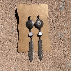 Silver and Mother of Pearl Feather Dangle Earrings